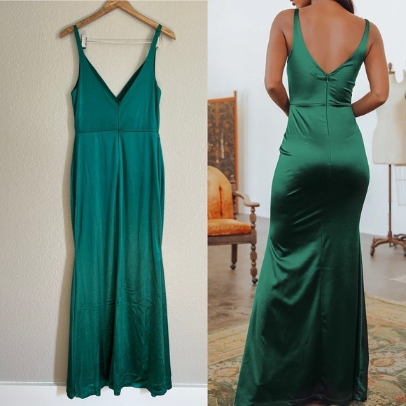 Lulus Melora Emerald Green Satin Sleeveless Maxi Dress Large - Picture 3 of 15